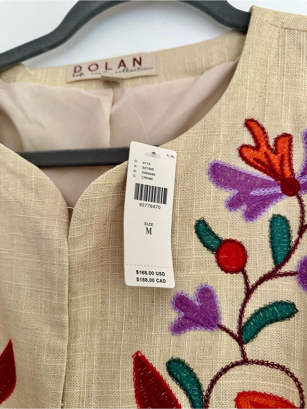 Anthropologie DOLAN Cream Linen Floral Cropped Jacket - Picture 7 of 8